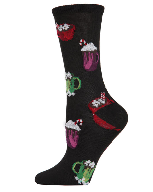 Women's Christmas Cuppa Festive Crew Socks : Color: Black