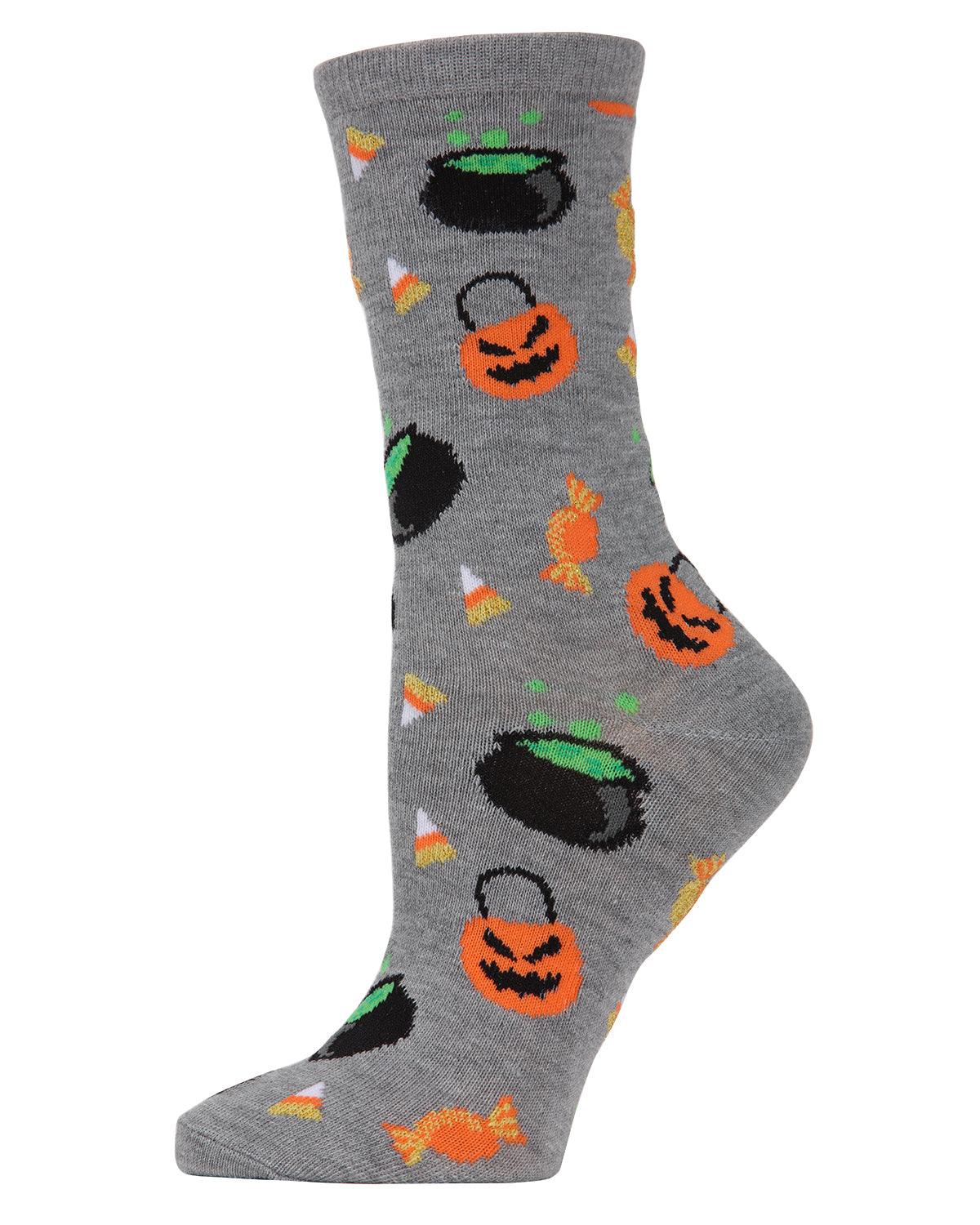 Women's Festive Pumpkin Crew Socks : Color: Medium Gray Heather
