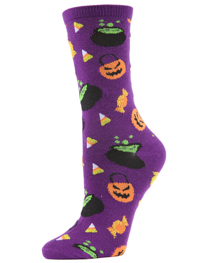 Women's Festive Pumpkin Crew Socks : Color: Imperial Purple