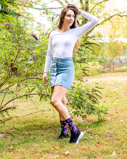 Women's Festive Pumpkin Crew Socks : Color: Imperial Purple