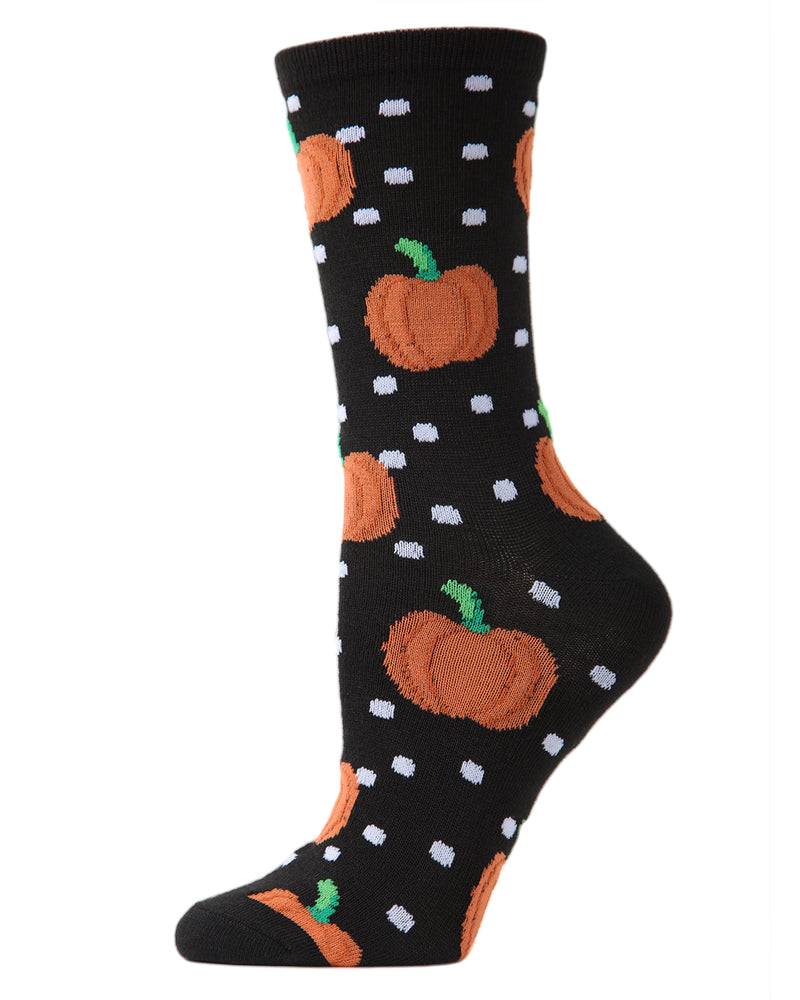 MeMoi Pumpkin Polka Dot Crew Socks