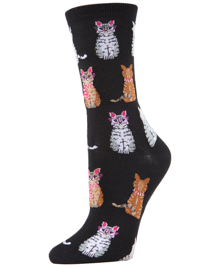 Studious Cats Bamboo Blend Crew Socks : Color: Black