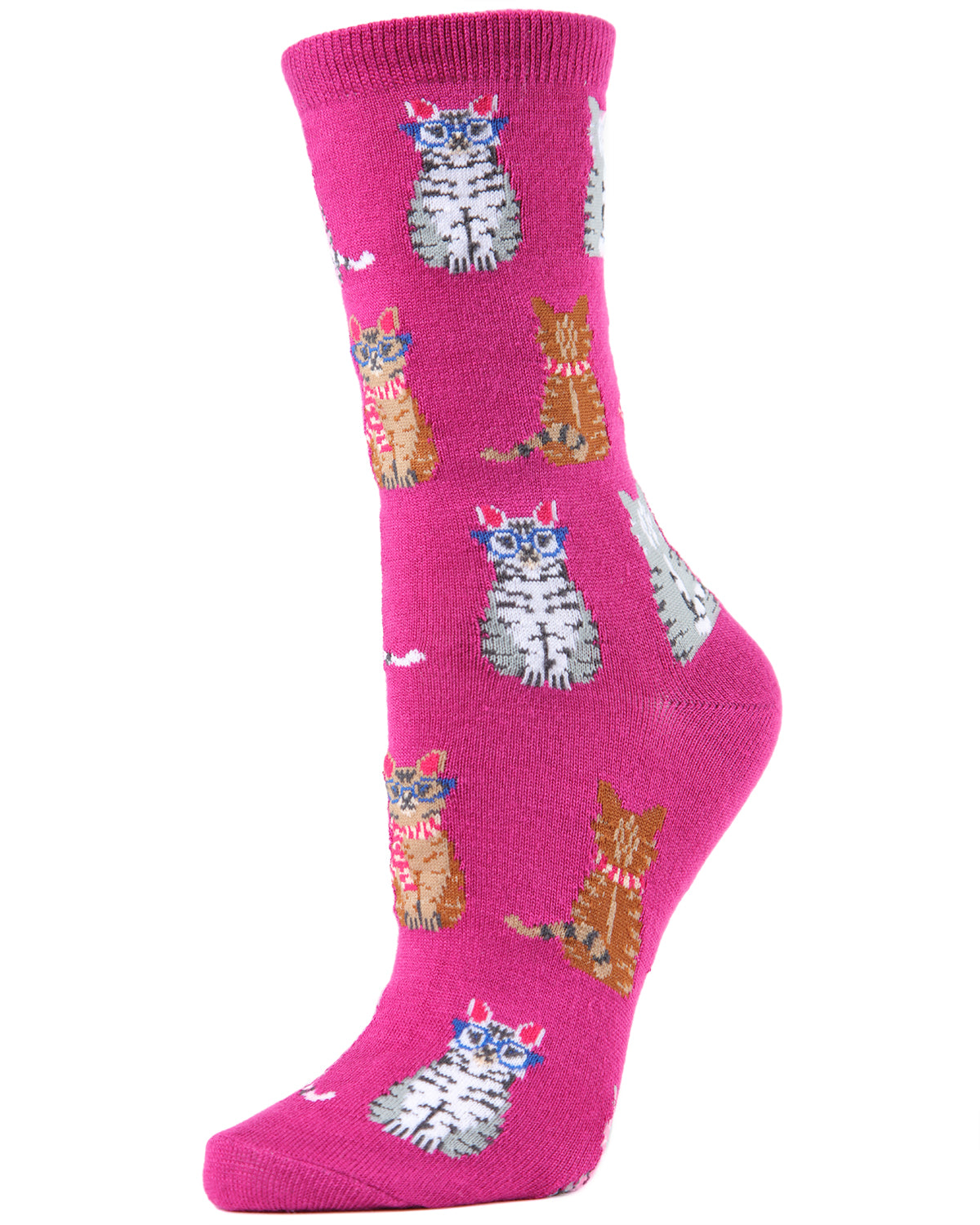 Studious Cats Bamboo Blend Crew Socks : Color: Fuchsia