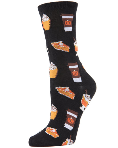 Pumpkin Spice Latte Bamboo Blend Crew Socks : Color: Black