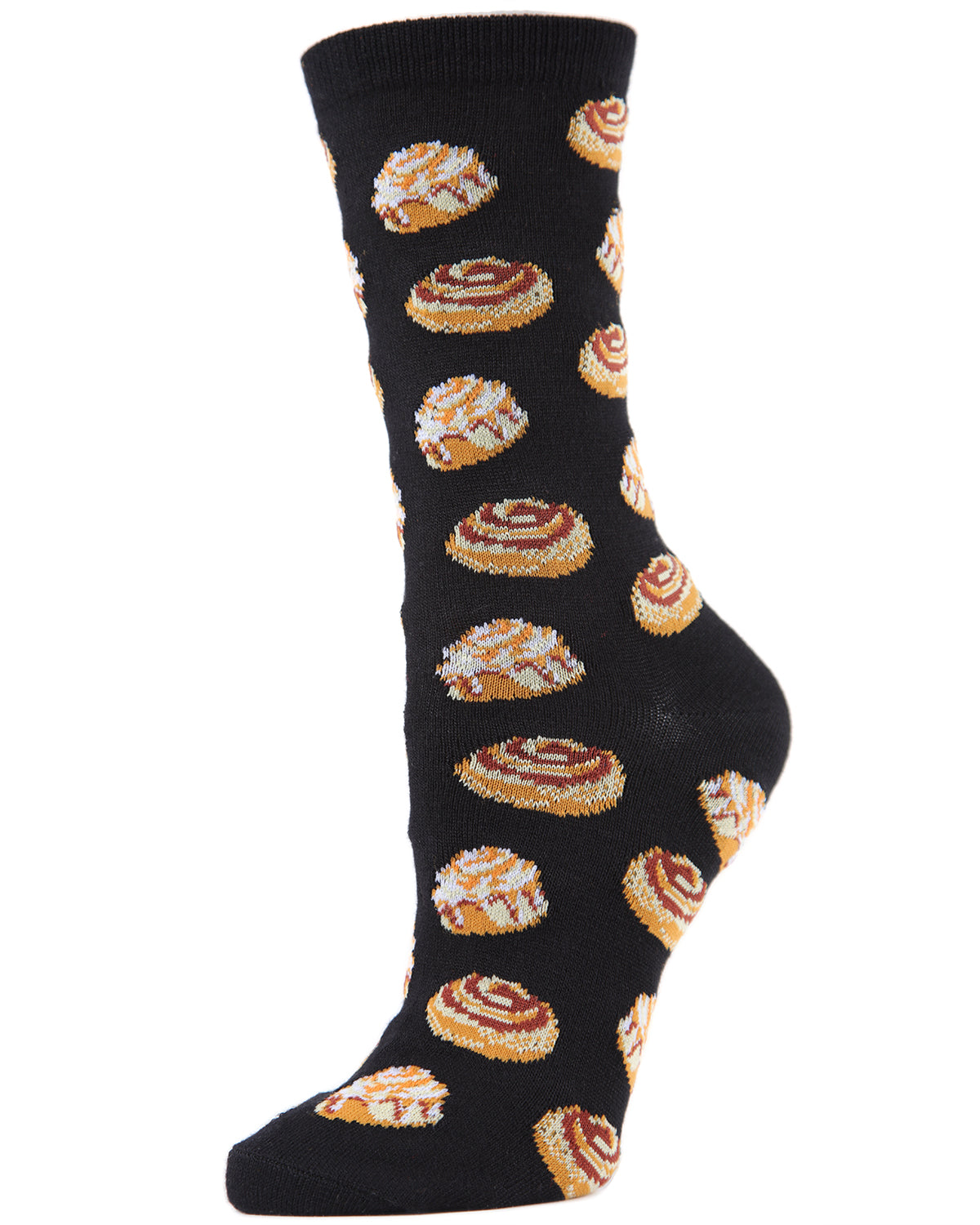 Cinnamon Bun Chocolate Bamboo Blend Crew Socks : Color: Black