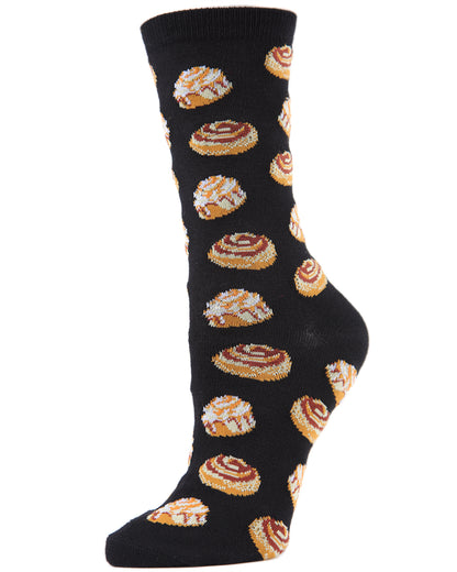 Cinnamon Bun Chocolate Bamboo Blend Crew Socks : Color: Black