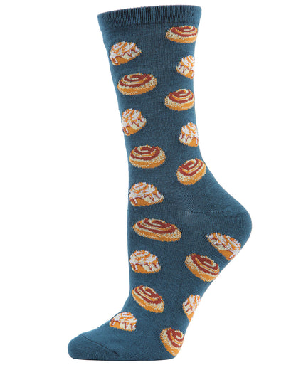 Cinnamon Bun Chocolate Bamboo Blend Crew Socks : Color: Legion Blue