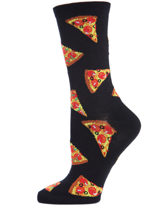 Pizza Slice Bamboo Blend Crew Socks : Color: Black