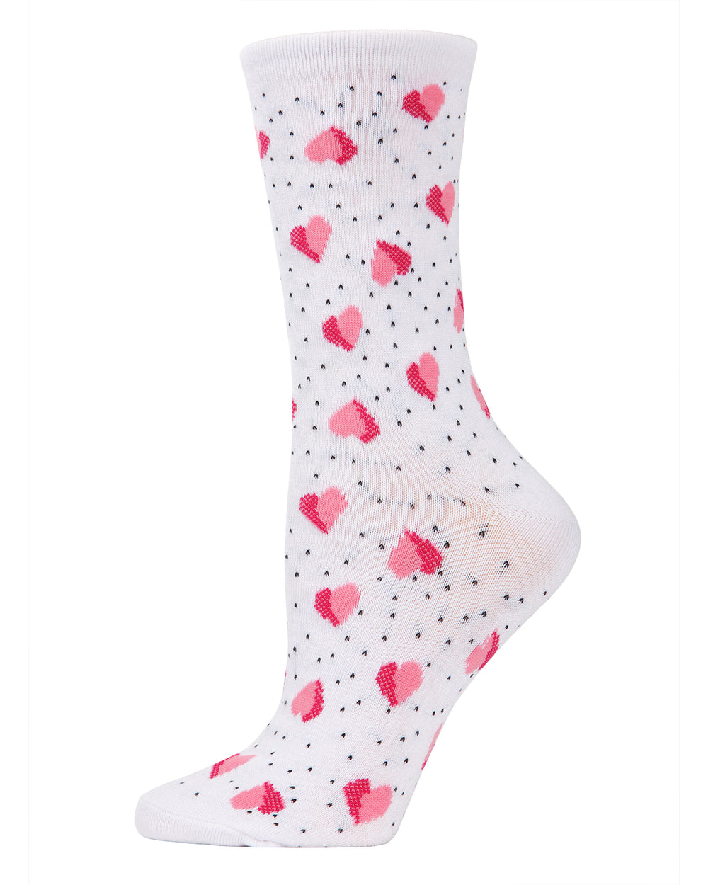 Floating Hearts Bamboo Blend Crew Socks : Color: White