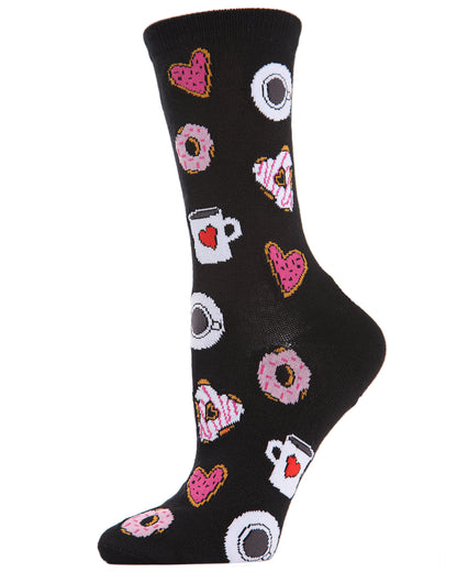 Coffee and Donuts Bamboo Blend Crew Socks : Color: Black