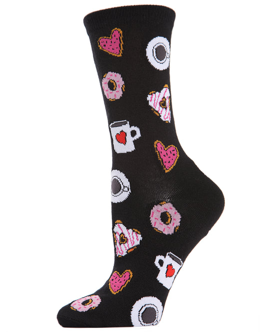 Coffee and Donuts Bamboo Blend Crew Socks : Color: Black