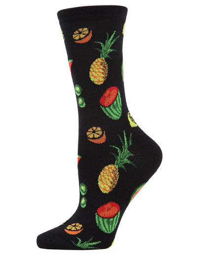 Tropical Fruit Bamboo Blend Crew Socks : Color: Black