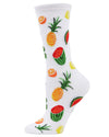 Tropical Fruit Bamboo Blend Crew Socks : Color: White