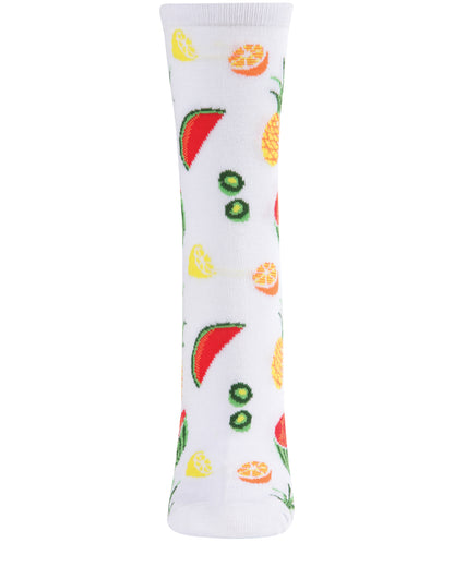 Tropical Fruit Bamboo Blend Crew Socks : Color: White