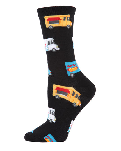 Food Trucks Bamboo Blend Crew Socks : Color: Black