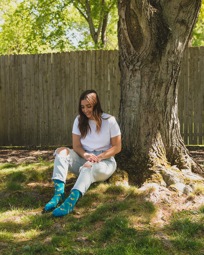 Pineapple Sunglasses Bamboo Blend Crew Socks : Color: Teal