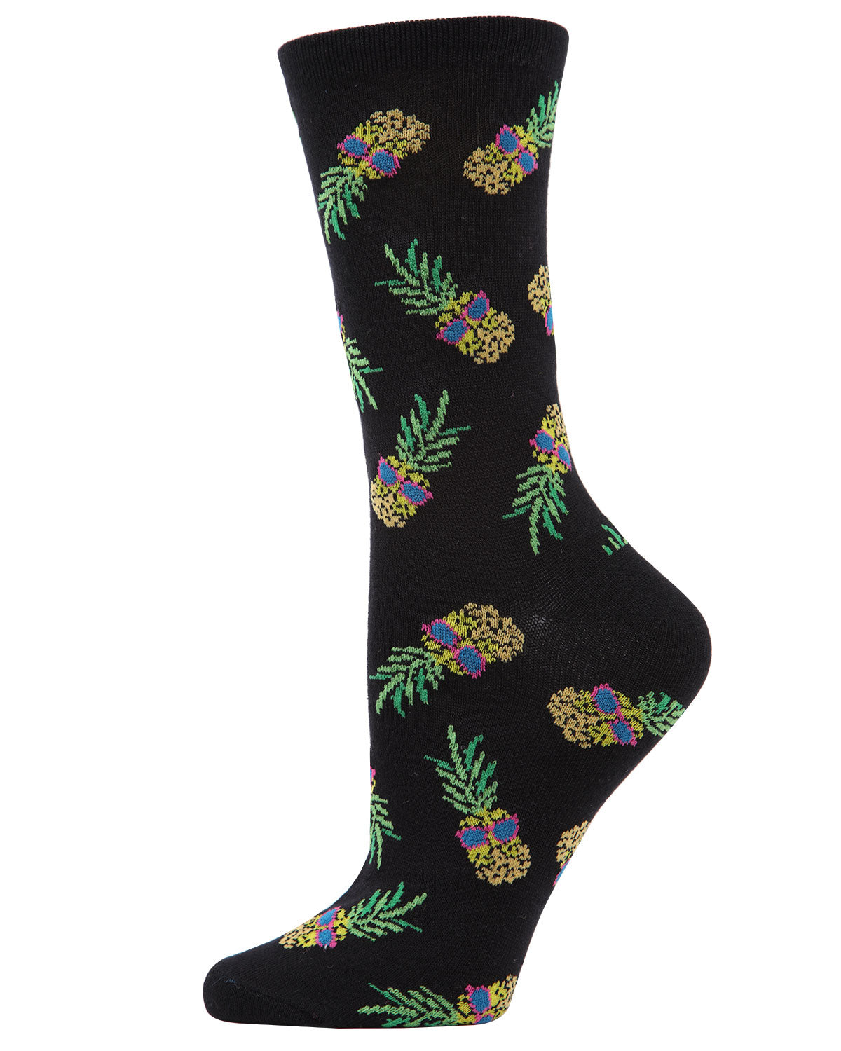 Pineapple Sunglasses Bamboo Blend Crew Socks : Color: Black
