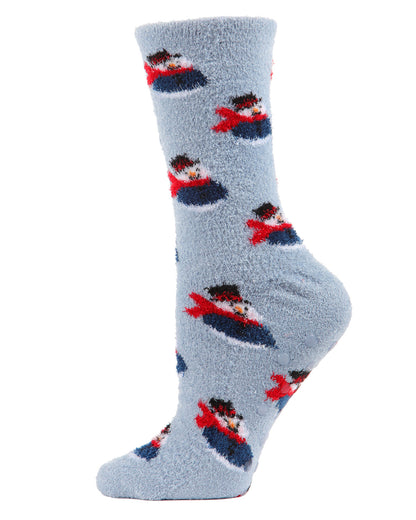 Snowman Cozy Non-Slip Crew Socks : Color: Dusty Blue
