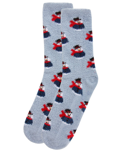 Snowman Cozy Non-Slip Crew Socks : Color: Dusty Blue