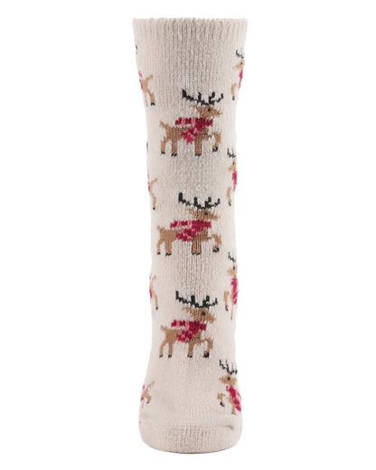 Women's Festive Reindeer Novelty Boot Socks : Color: Beige