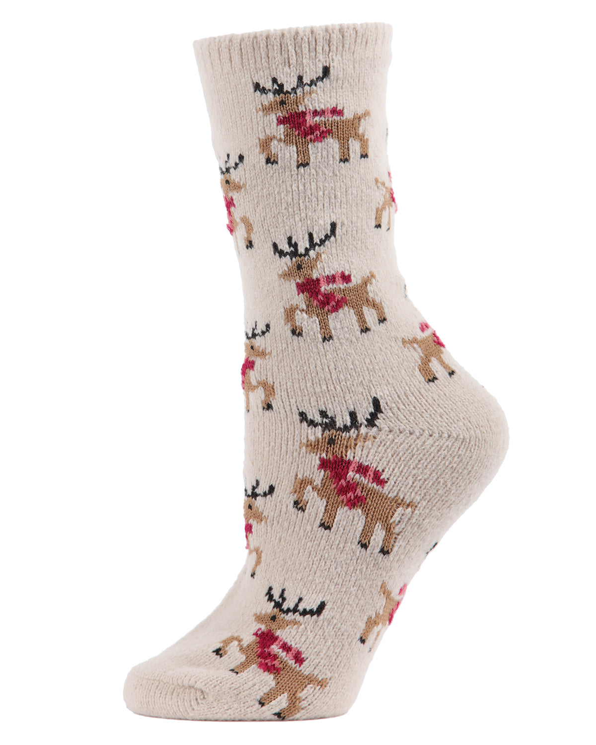 Women's Festive Reindeer Novelty Boot Socks : Color: Beige