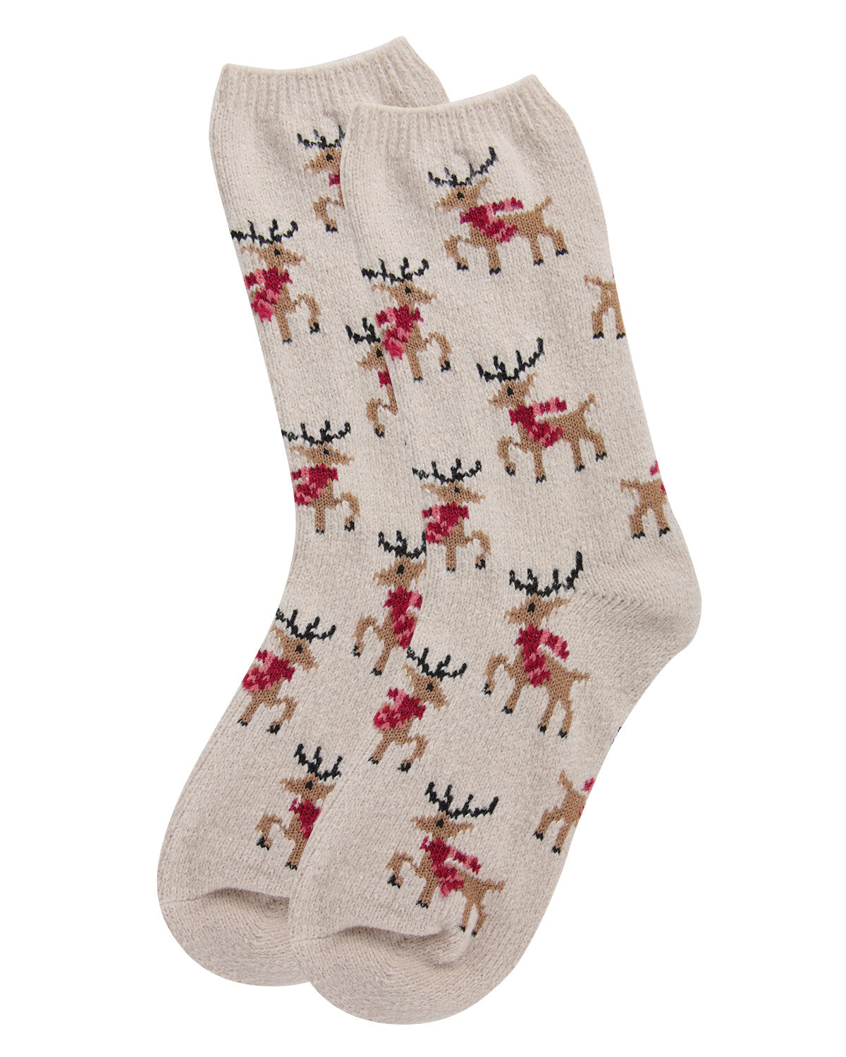 Women's Festive Reindeer Novelty Boot Socks : Color: Beige