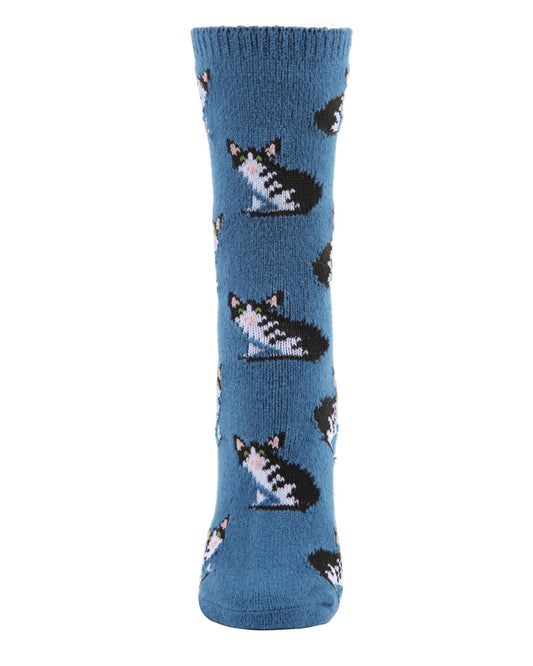 Women's Cozy Cute Black & White Kitty Cat Boot Socks : Color: Teal