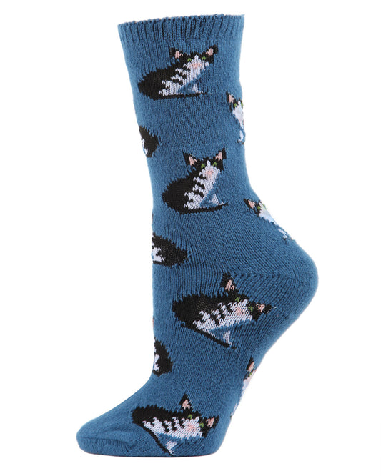 Women's Cozy Cute Black & White Kitty Cat Boot Socks : Color: Teal