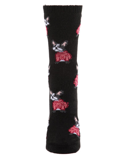 Women's Cozy Sweater Dog Novelty Boot Socks : Color: Black