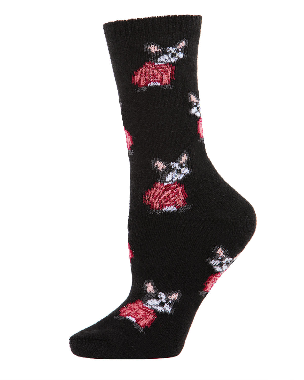 Women's Cozy Sweater Dog Novelty Boot Socks : Color: Black