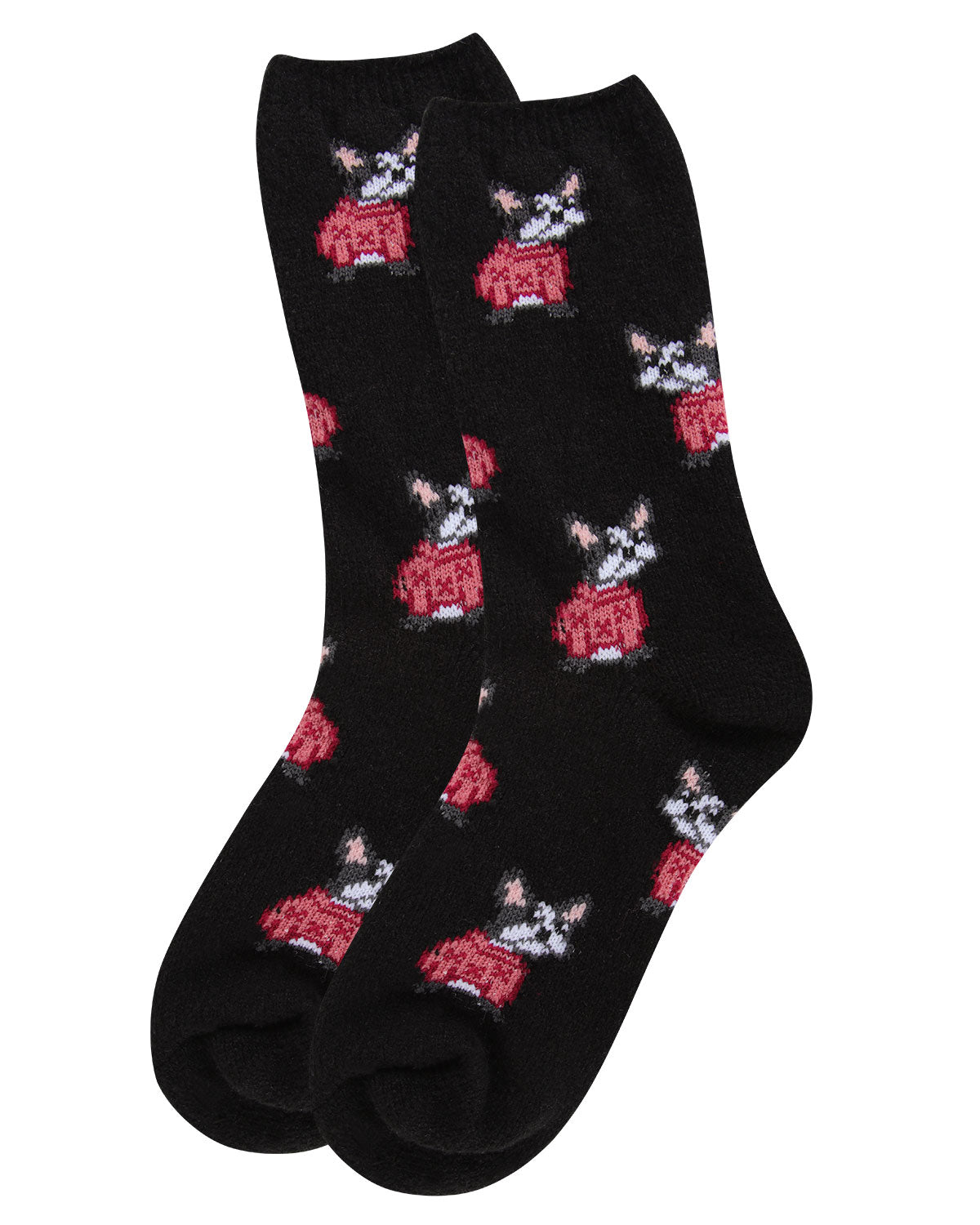 Women's Cozy Sweater Dog Novelty Boot Socks : Color: Black