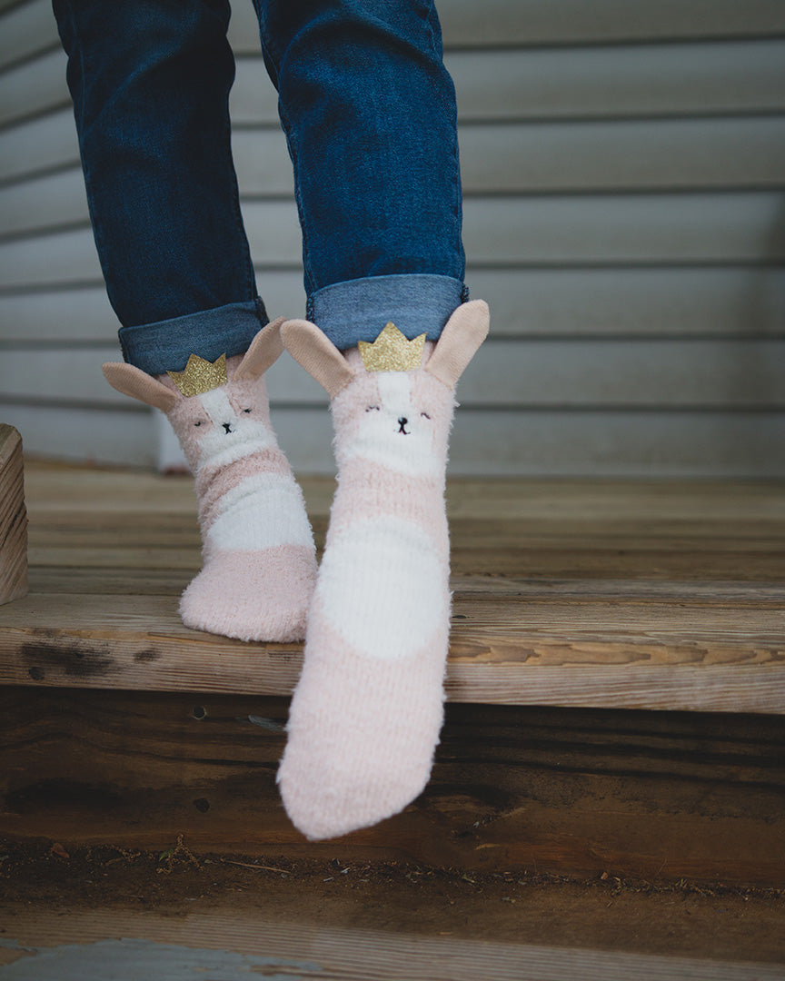 Princess Critter Plush Non-Skid Crew Socks : Color: Cream