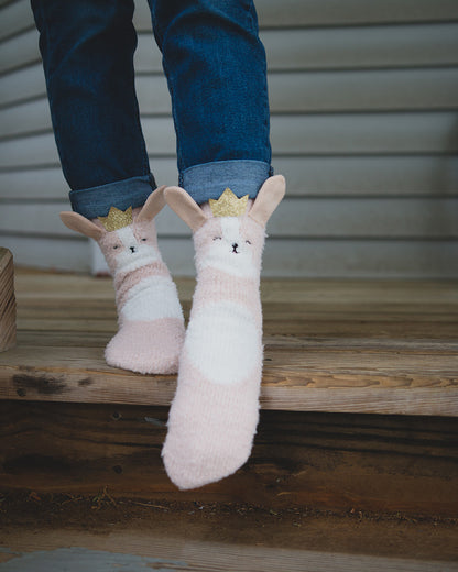 Princess Critter Plush Non-Skid Crew Socks : Color: Cream