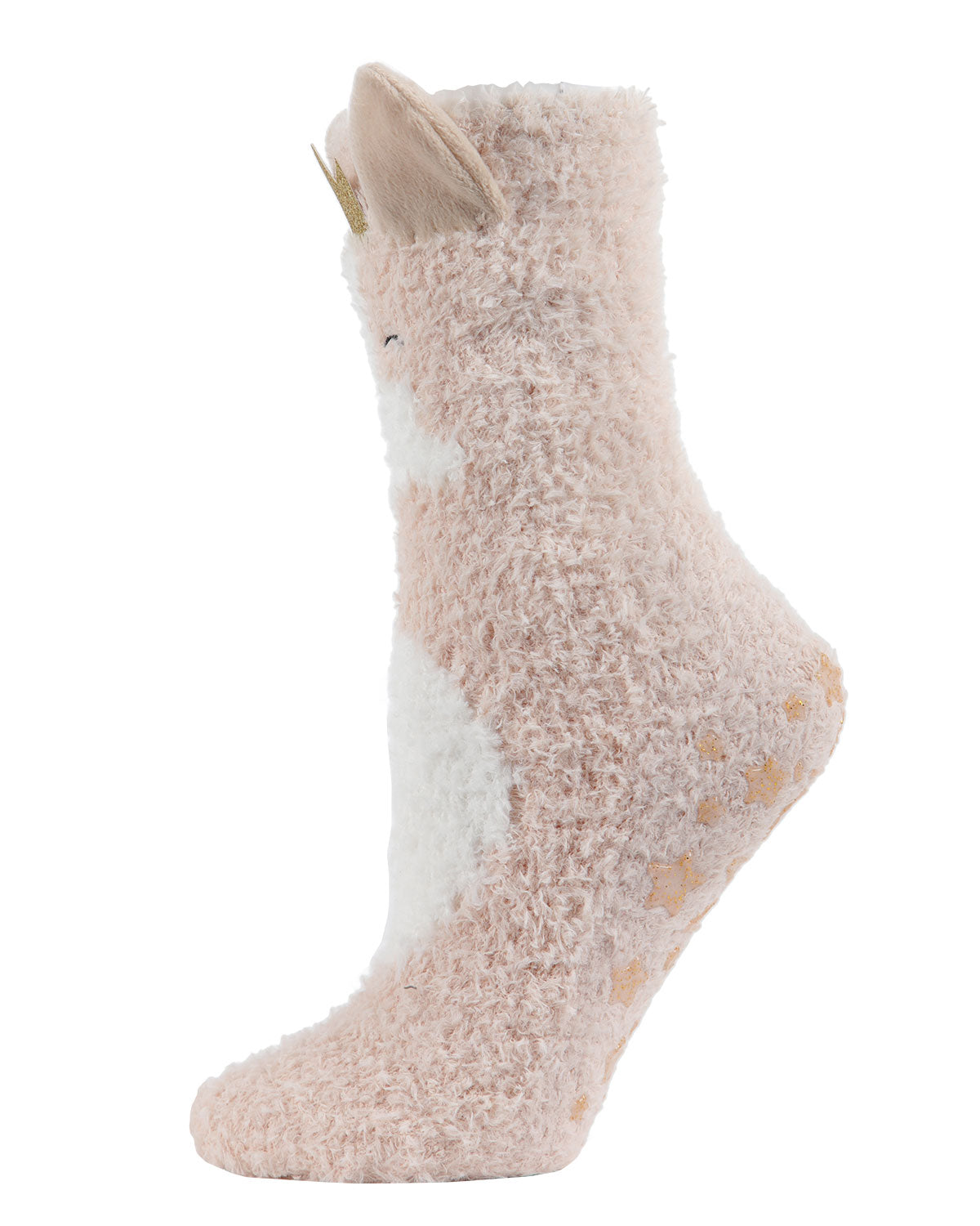 Princess Critter Plush Non-Skid Crew Socks : Color: Cream