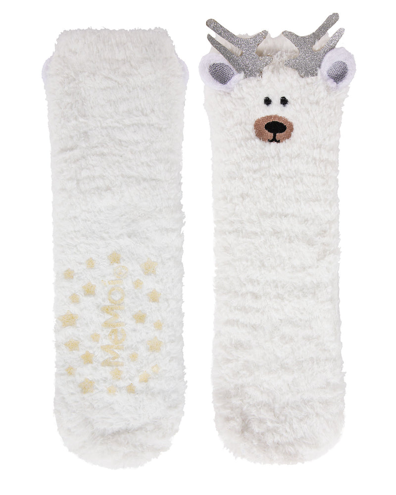MeMoi Reindeer Critter Plush Crew Socks