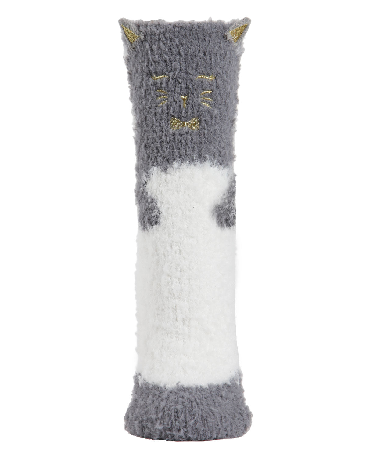 Cute Cat Critter Plush Non-Skid Crew Socks : Color: Gray