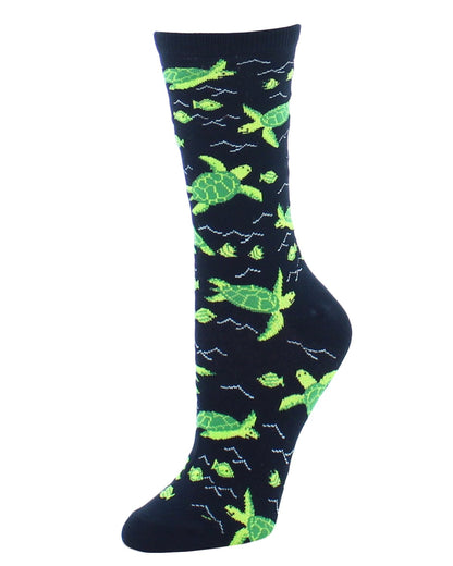 Turtle Time Bamboo Blend Crew Socks : Color: Black