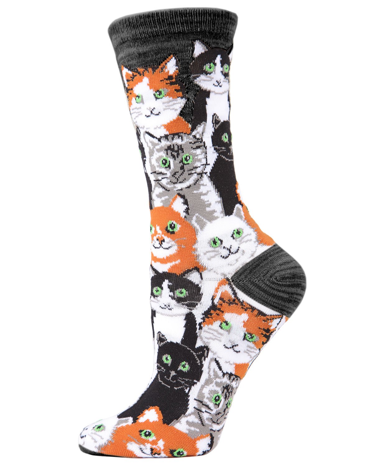 Multi Cat Club Bamboo Blend Crew Socks : Color: Black