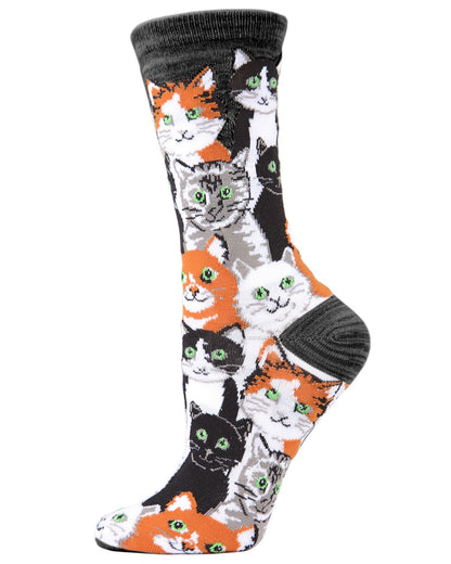 Multi Cat Club Bamboo Blend Crew Socks : Color: Black