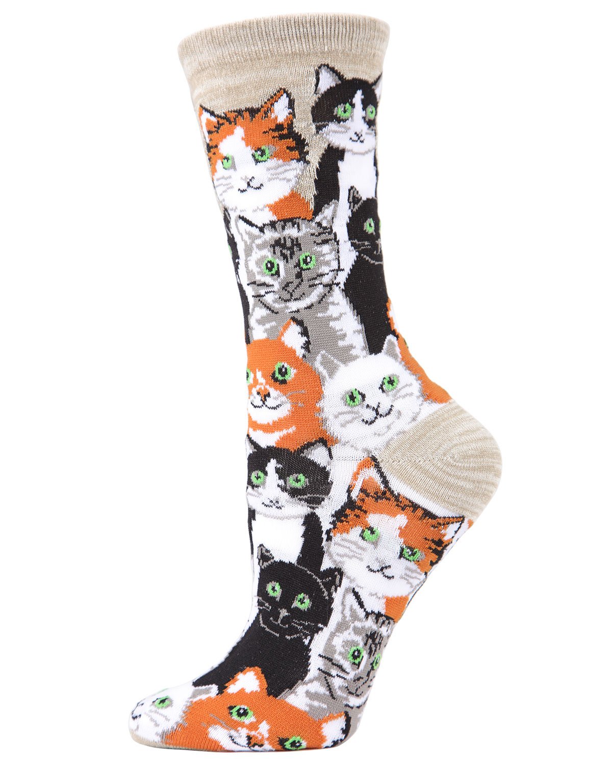 Multi Cat Club Bamboo Blend Crew Socks : Color: Crockery
