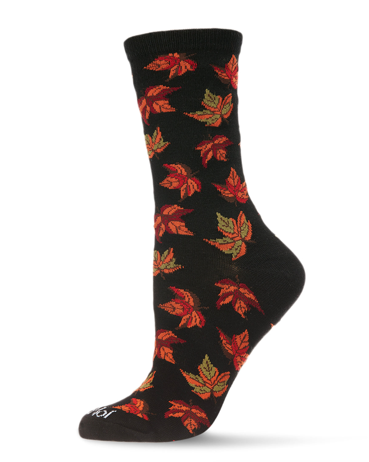 Women's Autumn Falling Leaves Bamboo Blend Crew Socks : Color: Black
