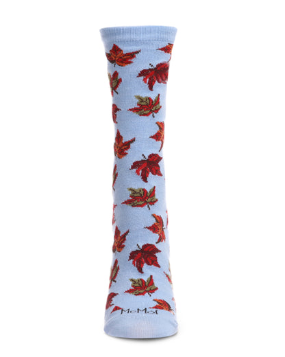 Women's Autumn Falling Leaves Bamboo Blend Crew Socks : Color: Light Blue