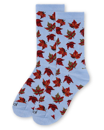 Women's Autumn Falling Leaves Bamboo Blend Crew Socks : Color: Light Blue