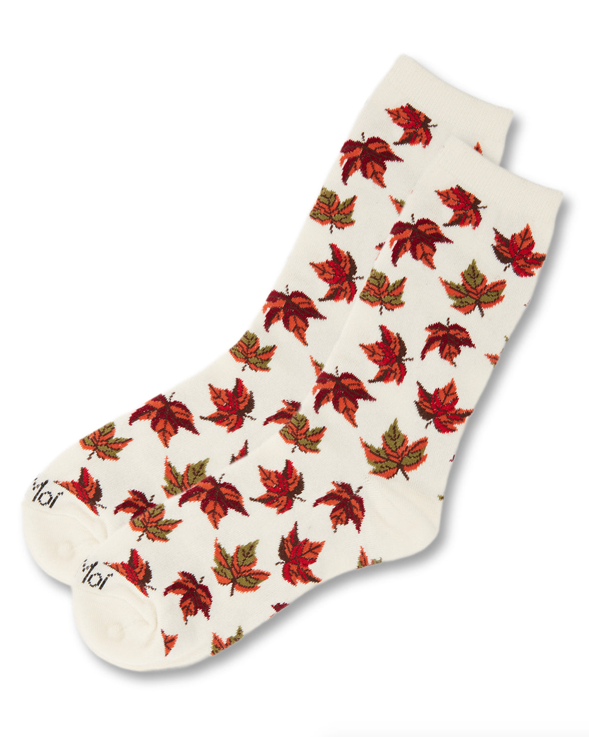 Women's Autumn Falling Leaves Bamboo Blend Crew Socks : Color: Winter White