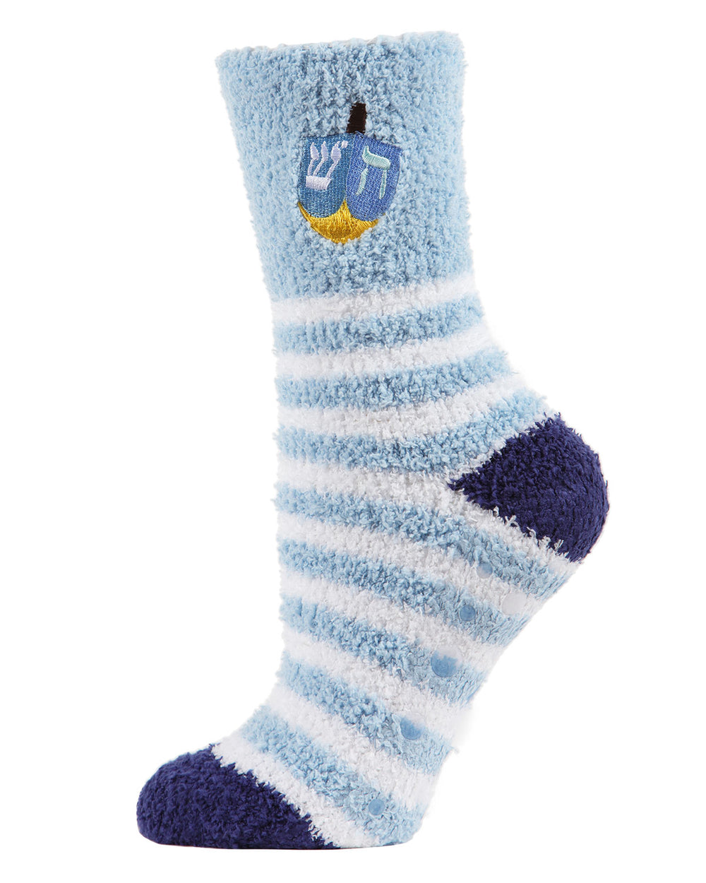 Striped Dreidel Embroidery Cozy Holiday Crew Socks : Color: Light Blue