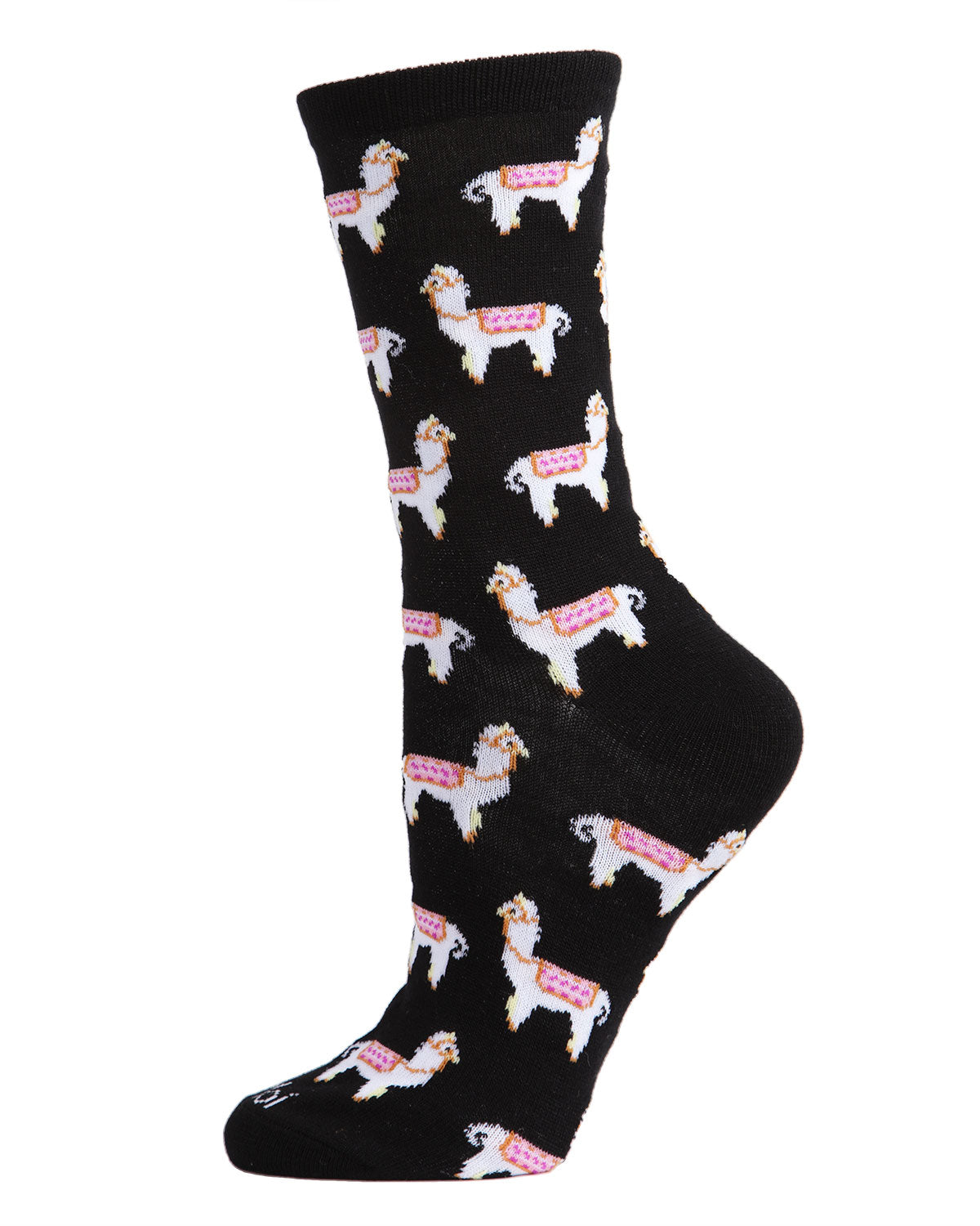 Llamas Bamboo Blend Crew Socks : Color: Black