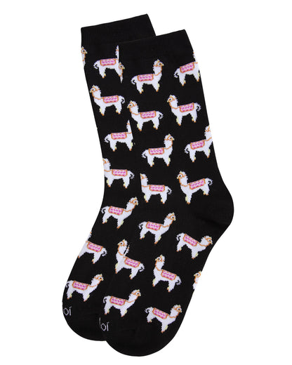 Llamas Bamboo Blend Crew Socks : Color: Black