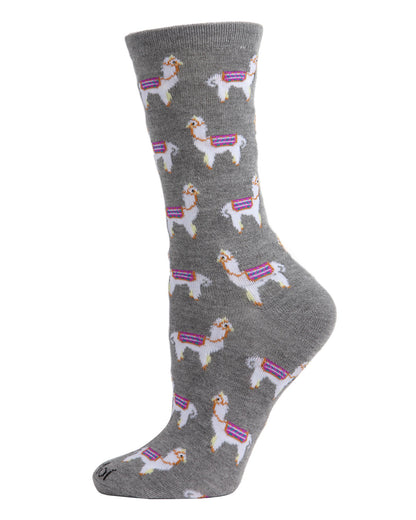 Llamas Bamboo Blend Crew Socks : Color: Medium Gray Heather