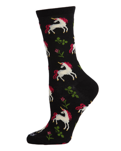 Magical Unicorns Bamboo Blend Crew Socks : Color: Black