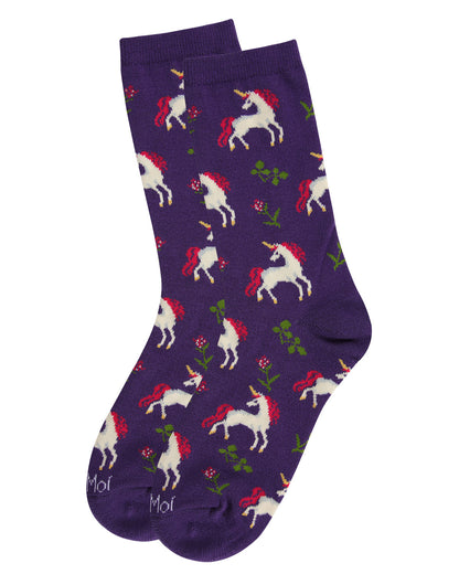 Magical Unicorns Bamboo Blend Crew Socks : Color: Grape Juice
